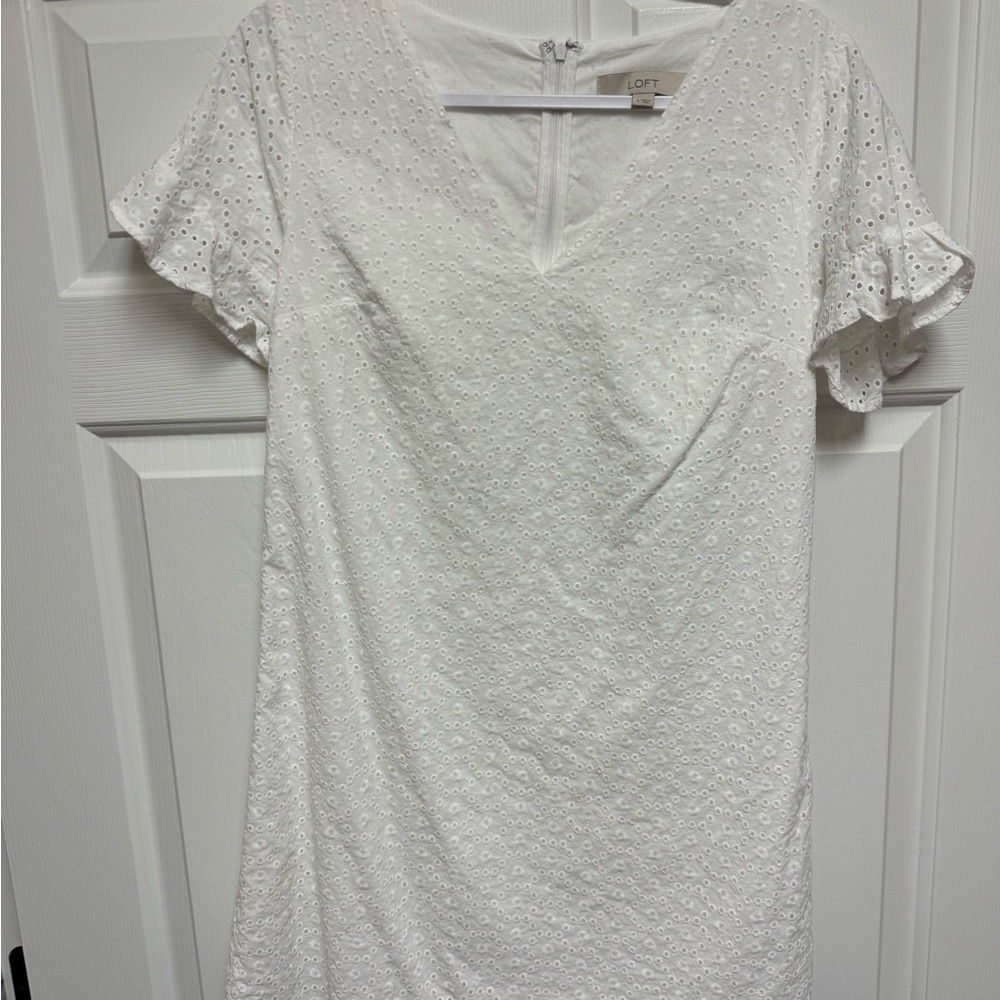 LOFT Ivory Eyelet V-Neck Dress
